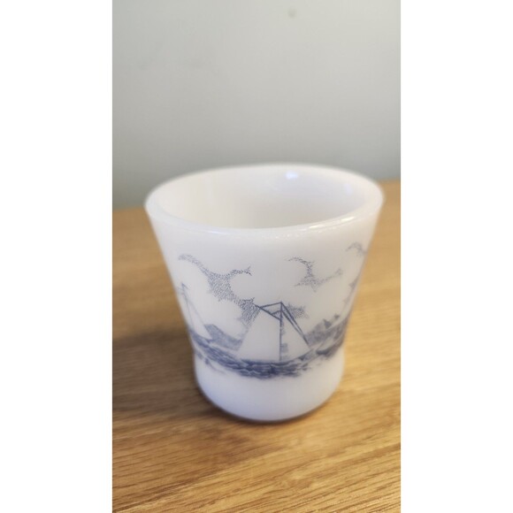 Vintage Milk Glass and Blue Yachting Boating Coffee Cup Mug Currier & Ives - Picture 2 of 5